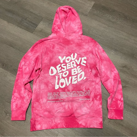 NWOT DREAM “You Deserve To Be Loved” Pink Tie Dye Variant Hoodie Sz M - Picture 4 of 5